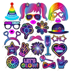 Glow Crazy Party Photo Booth Props Music Club Colorful Graffiti Birthday Party Funny Glasses Lips Hat DIY Photo Shoot Prop Decor