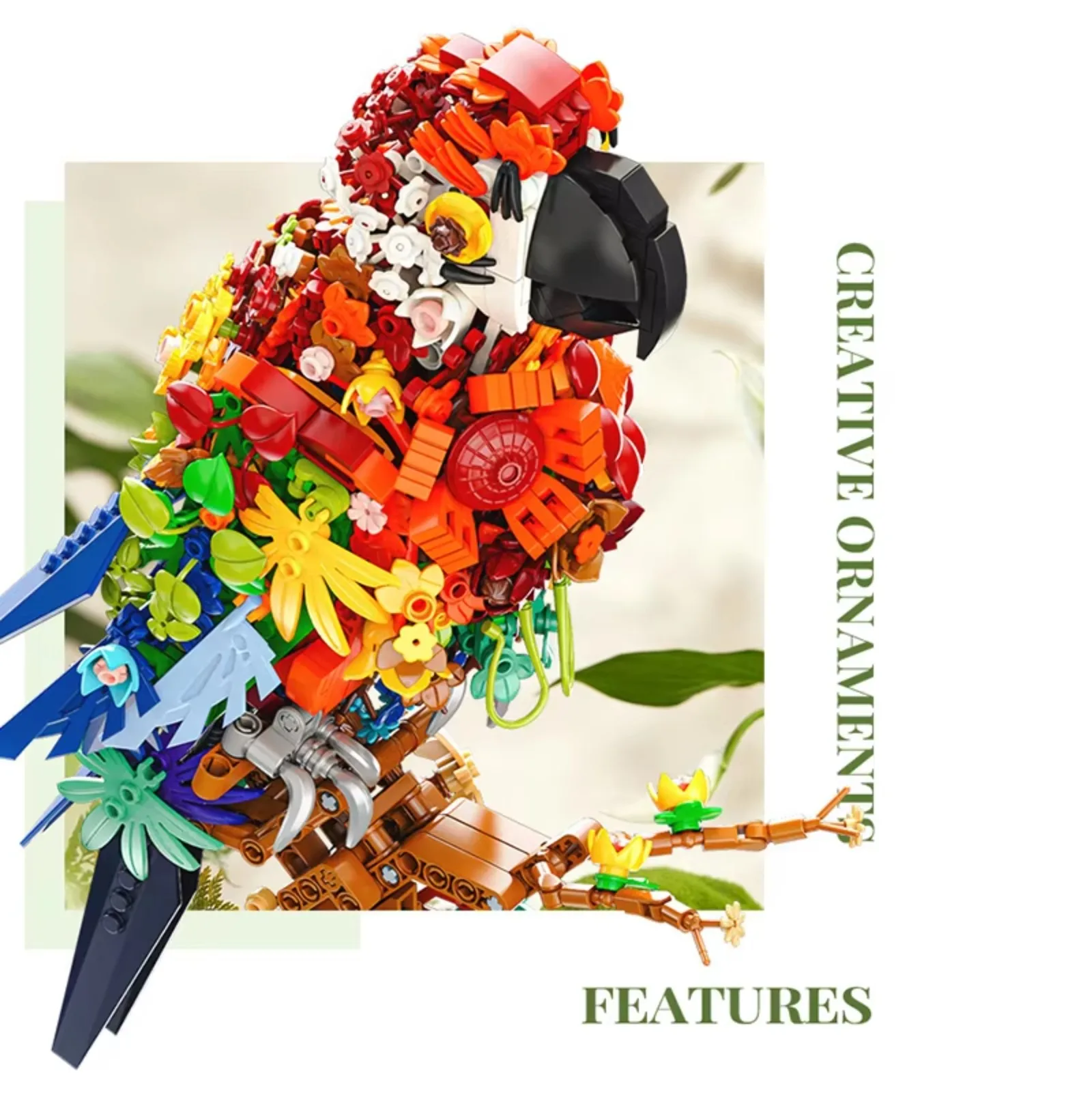 Kit di blocchi di costruzione pappagallo Fiore Uccello Serie di animali Modello di assemblaggio fai-da-te Decorazione della casa Regalo creativo