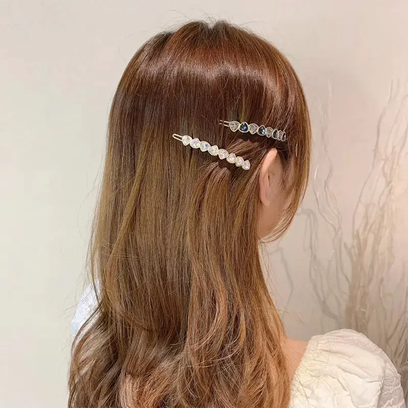 Temperament Little fresh Sparkly crystal hairpin bangs clip girly one-line clip headpiece