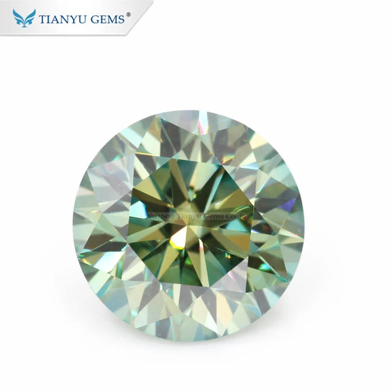 

Tianyu Gems 10ct 14mm Green Moissanite Round H&A Cut 6.5mm 1ct Loose Gemstone GRA Lab Diamond Test Positive Stone For Women Ring