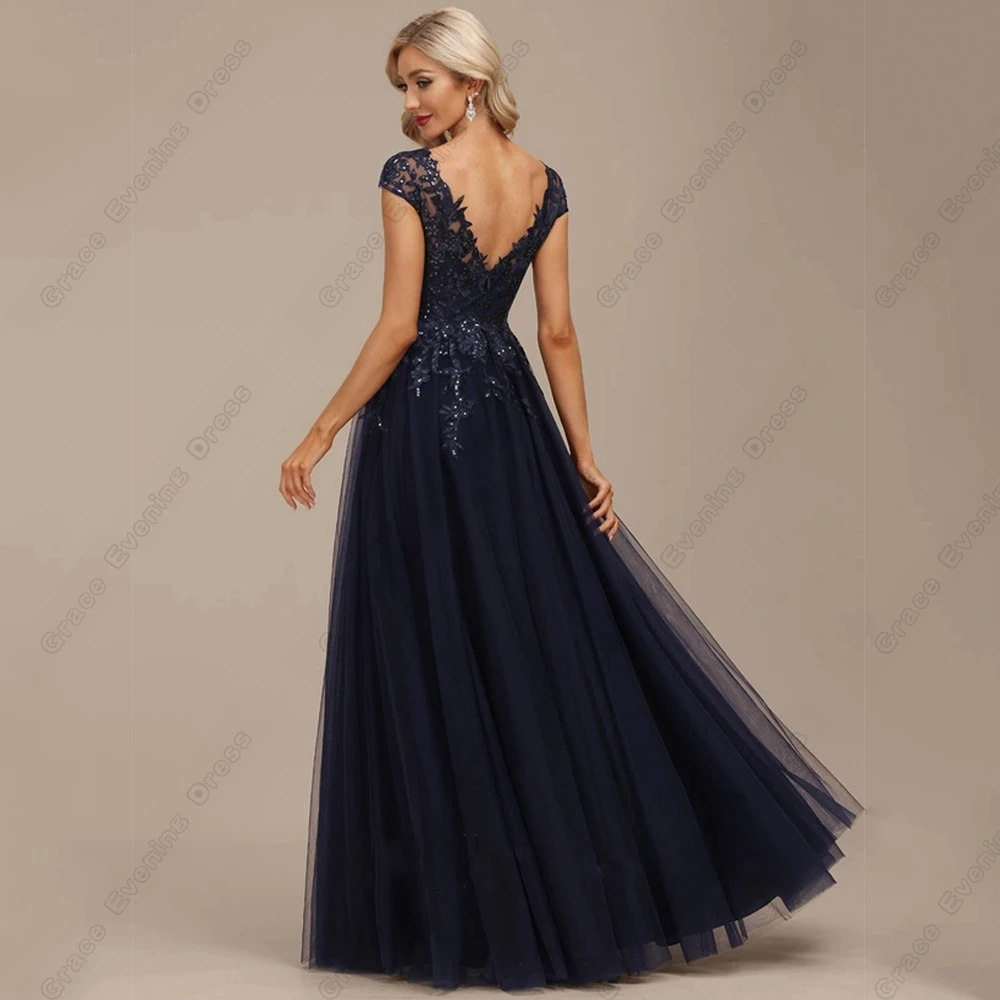 Robes de mère de la mariée sans bretelles bleu marine foncé pour femmes, mancherons, robe de soirée de mariage avec dentelle, tulle doux, Rotterdam Kle, 2023