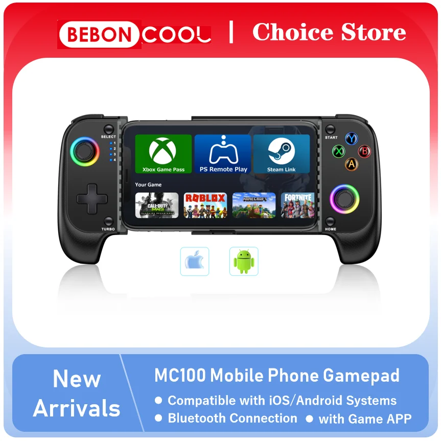 BEBONCOOL MC101 Mobile Phone Hall effect  Gamepad RGB Wireless Bluetooth connection for Cloud Gaming Xbox Game/Android/iOS