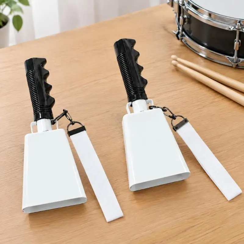 2-Pack Handheld Cowbell Set with Long Textured Handles and Attached Wrist Tethers for Sports Contests, Cheerleading, 24BB