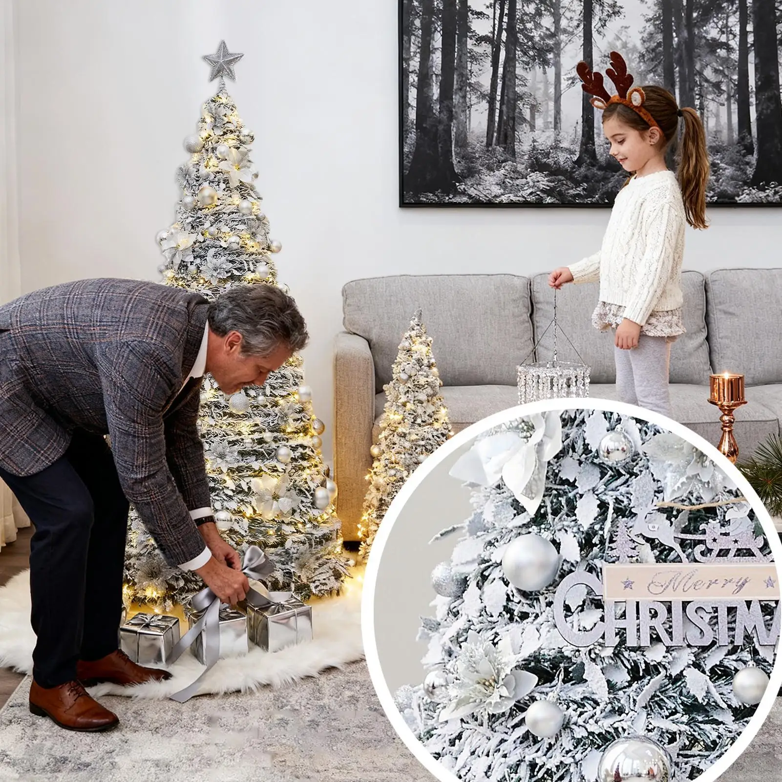 

165CM Foldable Christmas Tree With Decorative Pendant Without Lights For Dining Rooms Christmas holiday Gifts