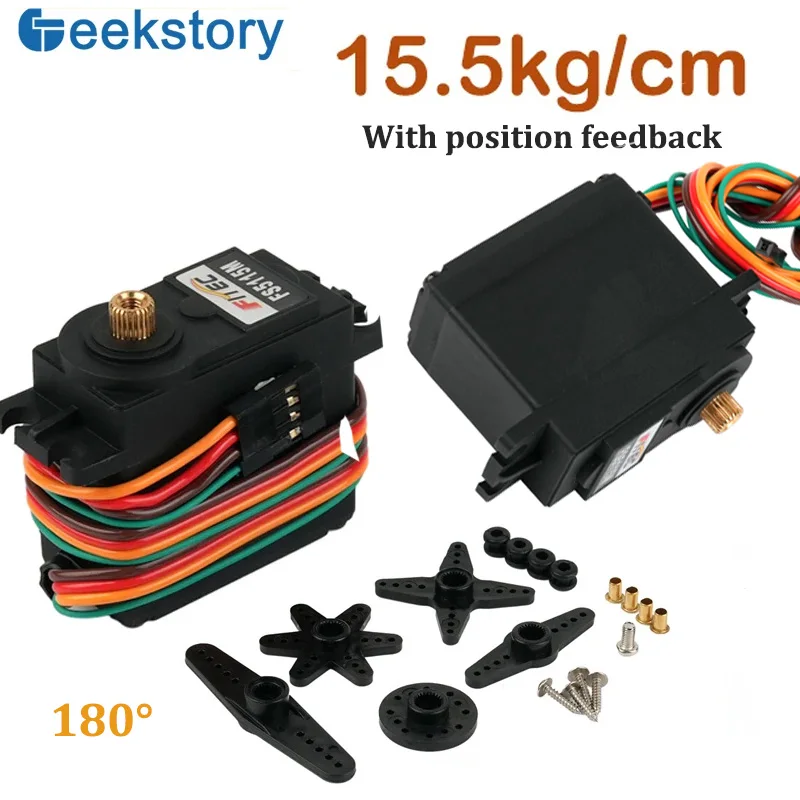 

Цифровой сервопривод FS5115M, 15,5 кг/см, с обратной связью по положению, 500–2000 мкс, 180 г. ° Металлические детали сервопривода мотор-редуктора для радиоуправляемых автомобилей/самолетов/роботов