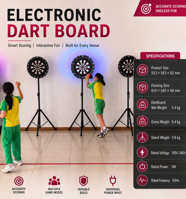 Durable Portable Electronic Dartboard, Automatic Scoring, Soft Tip, Indoor Outdoor Bar Game, 6 in 1 Entertainment System