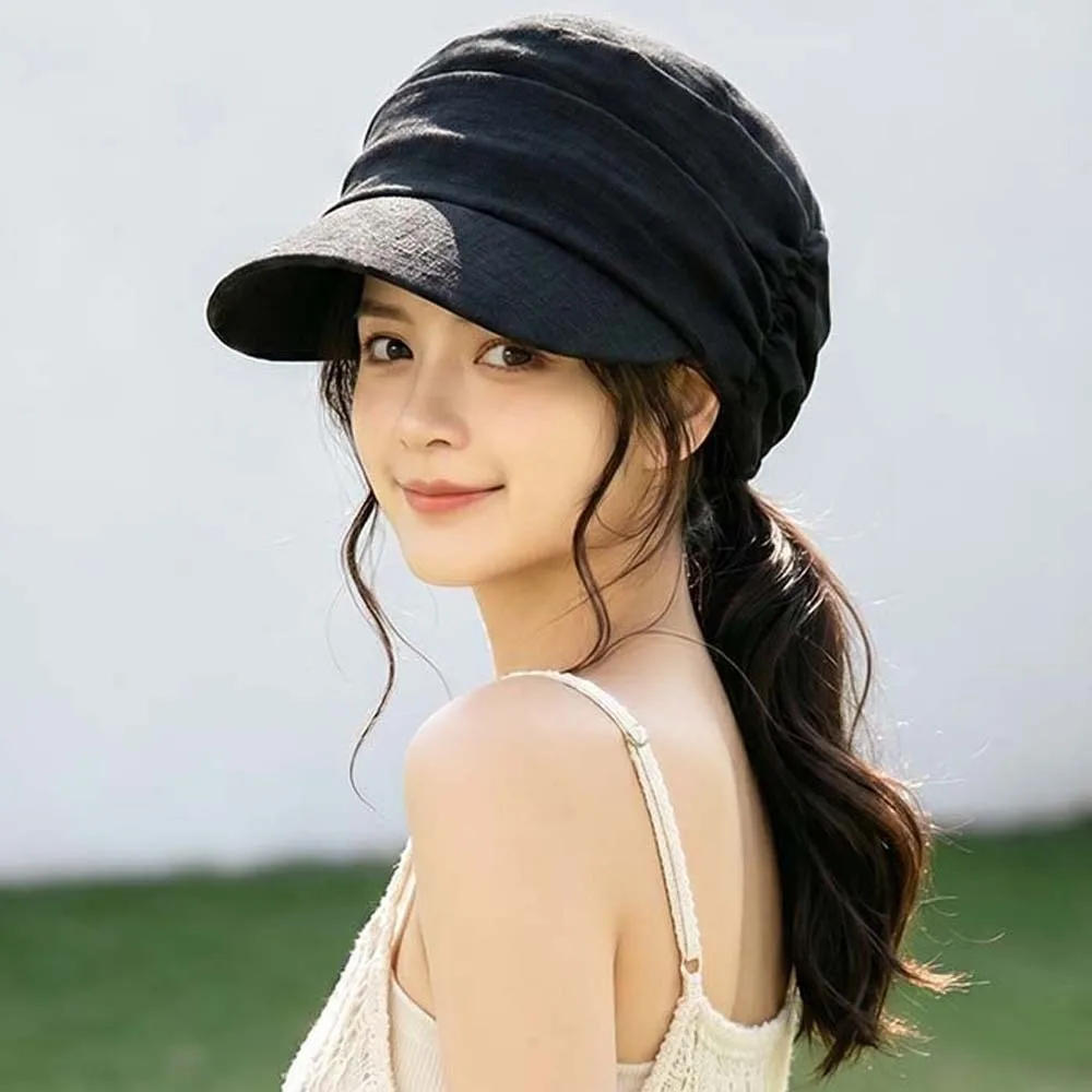 Vintage Looking Plaid Pleated Equestrian Hat British Style Solid Color Peaked Flat Cap Versatile Japanese Style