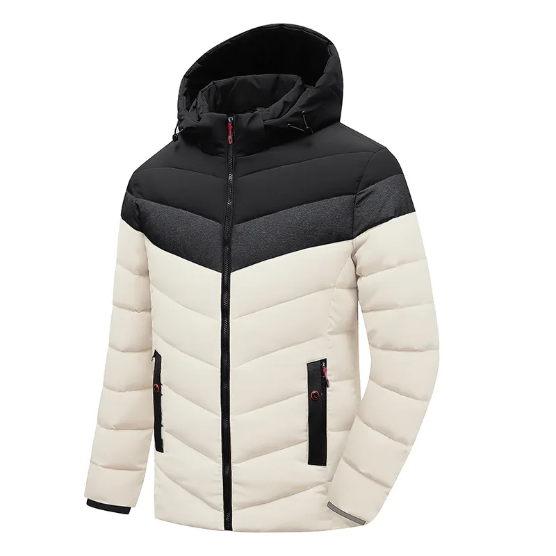 202 Men's Winter Warm Three-Color Cotton-Padded Coat Colorblock Hood Removable Hat Cotton-Padded Coat