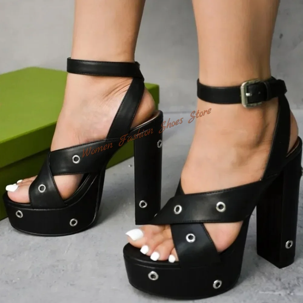 

Black Platform Cross Strap Open Toe Sandals Ankle Strap Matte Leather High Heel Shoes for Women Heels 2024 New Zapatos Para Muje