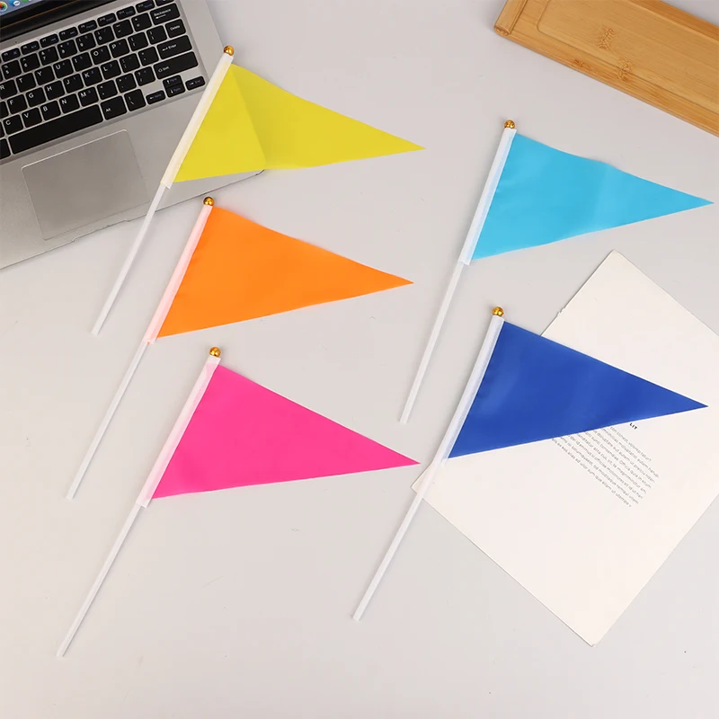 10Pcs Small Colorful Flags Triangular Flags With 10 Plastic Flagpoles Hand-Held For Marking Garden Lawn Yard Supplies