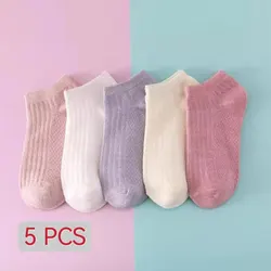 5 Pairs Women Socks Free Size Pink White Rose Gray Light Pink Breathable Sports Solid Color Boat Socks Soft Summer Girls Socks