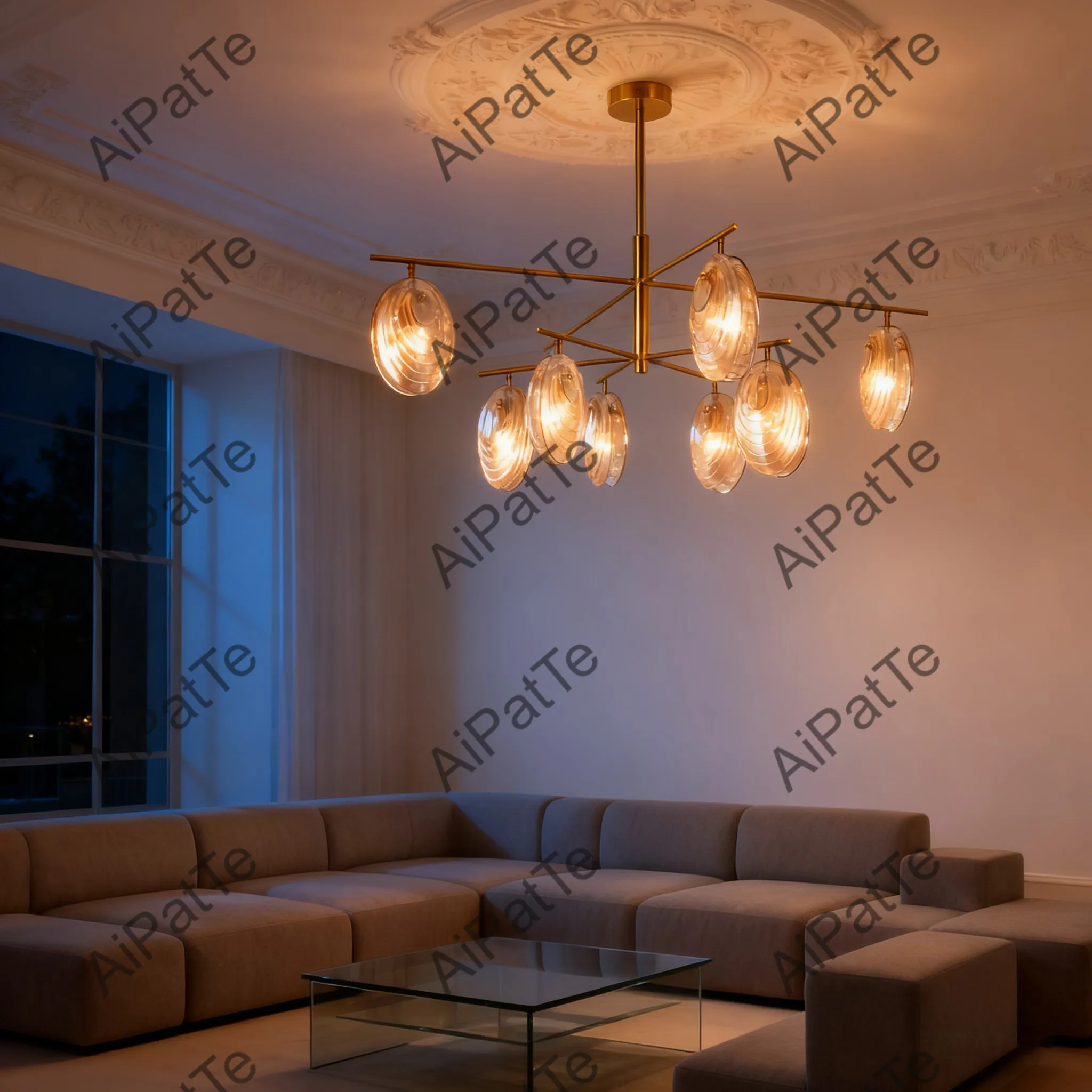 

AiPatTe Modern Dimmable Ceiling Light with Branch Design gold Glass Chandelier Color 3-Color Change Adjustable Height for Hotel
