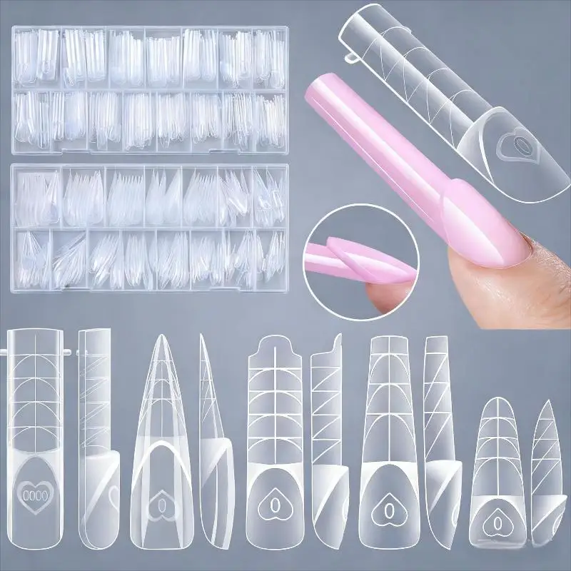 Dual Nail Extension Forms Kit 150Pcs Clear Pre-Printed Guides Multiple Sizes for Home Nail Art DIY