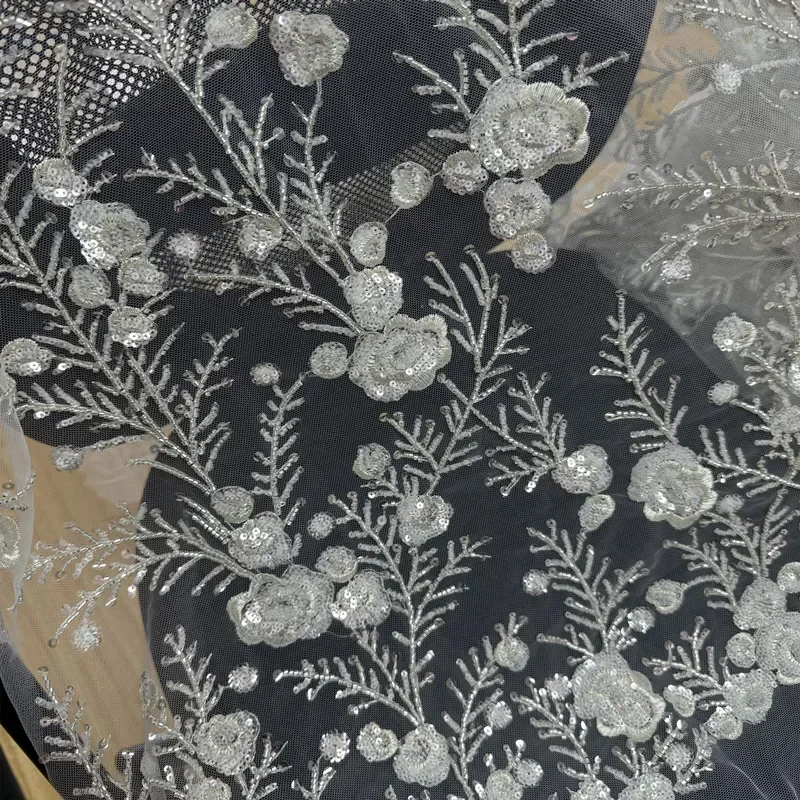 

Высококачественные бусины для ногтей, трехмерные цветы, шитье, свадебное платье, вечернее платье, кружевная ткань с вышивкой, сделай сам, кружевная пряжа, ткань