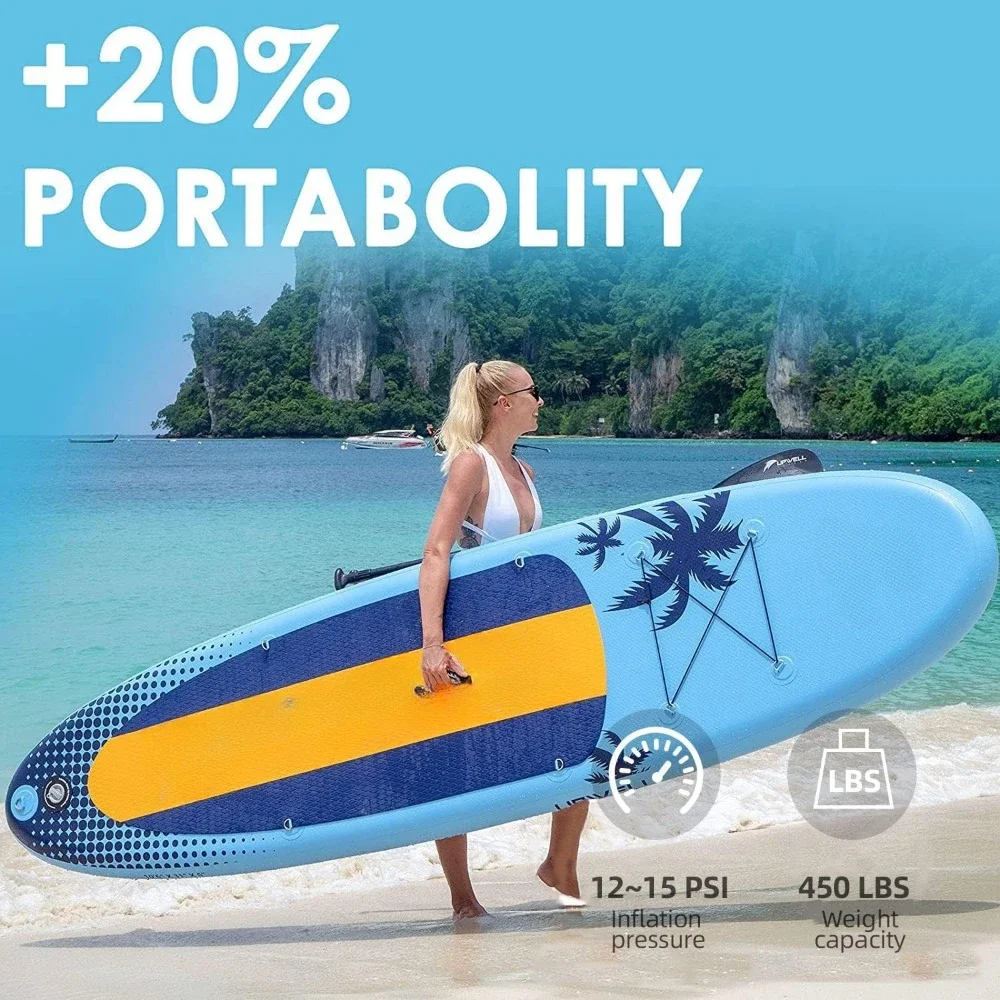 Inflável Paddle Board Estável Design, Acessórios Avançados SUP, Mochila, 10L Saco Seco, Paddle Board, Folhas, Bomba de Mão, Barbatanas