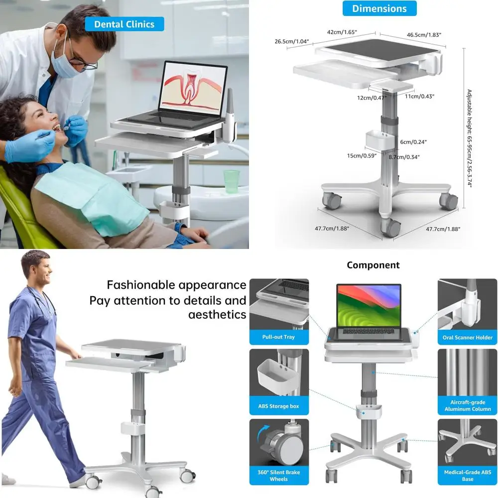 

Портативная стоматологическая тележка с держателем для орального сканера, мобильная рабочая станция для больниц с подставкой для ноутбука и бесшумными колесиками, подходит для