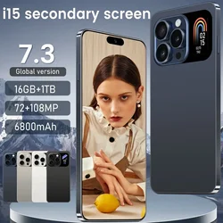 Nowy I15 Pro wysokiej klasy smartfon 7.3 HD drugi ekran telefonu komórkowego 5G Android13 telefon komórkowy 16G + 1T Dual Sim Celulares 108MP 6800Mah