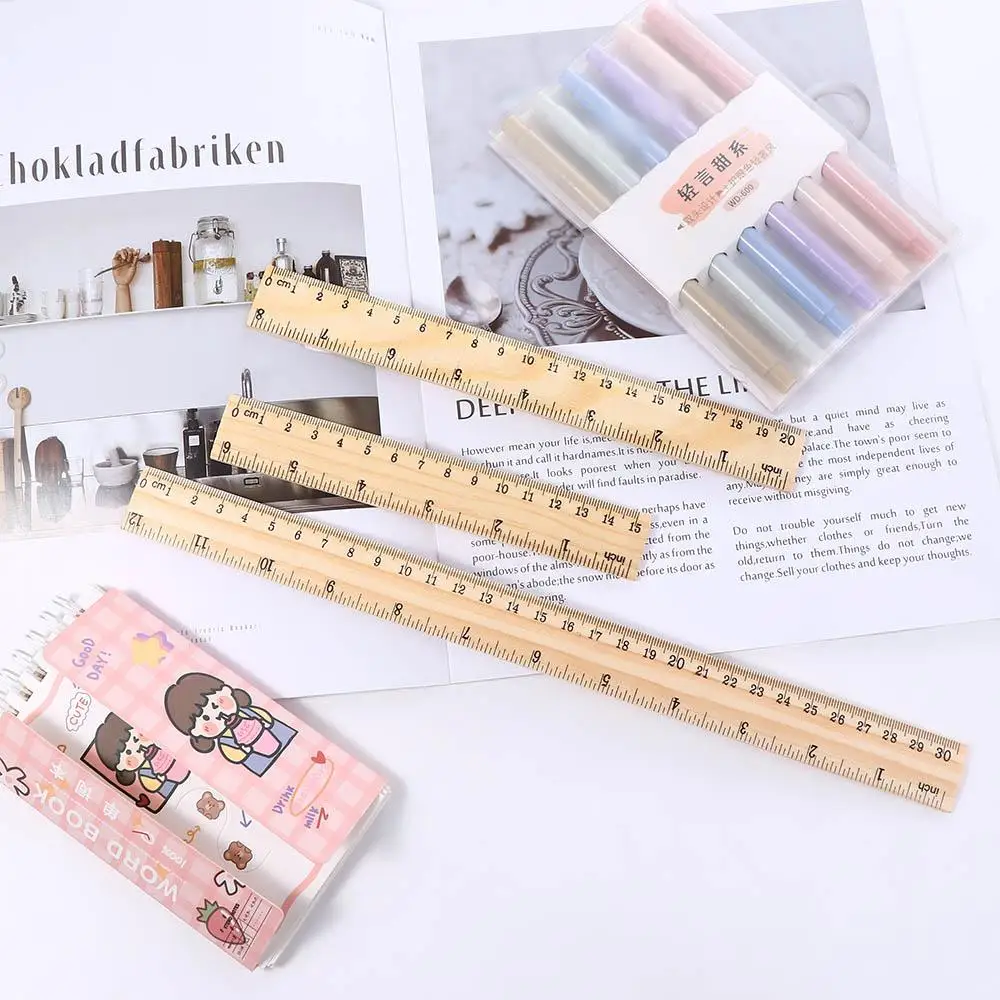Office Desk Accessories 15/20/30cm Teacher Children Stationery Wooden Rulers Drawing Rulers Straight Rulers Rulers