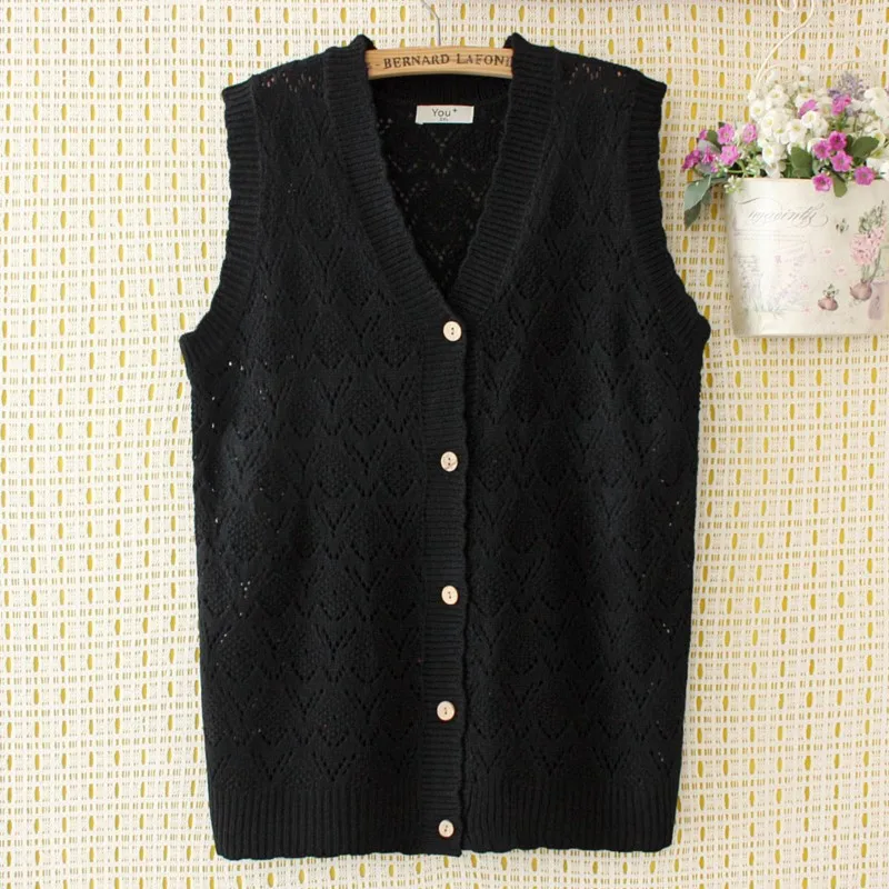 

Plus Size Sweater Vest Women Clothing 4xl Loose Fit High Strecth Solid Knitting Cardigan V-Neck Crochet Hollow Out Curve Jumper