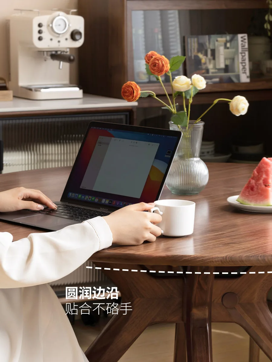 Solid wood dining table black walnut rock slab round table with turntable dining table small apartment