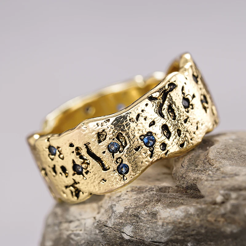Huitan Chic Irregularity Gold Color Rings for Women Ruins Style Special Interest Party Finger Accessories Fashion Gifts Jewelry image 3