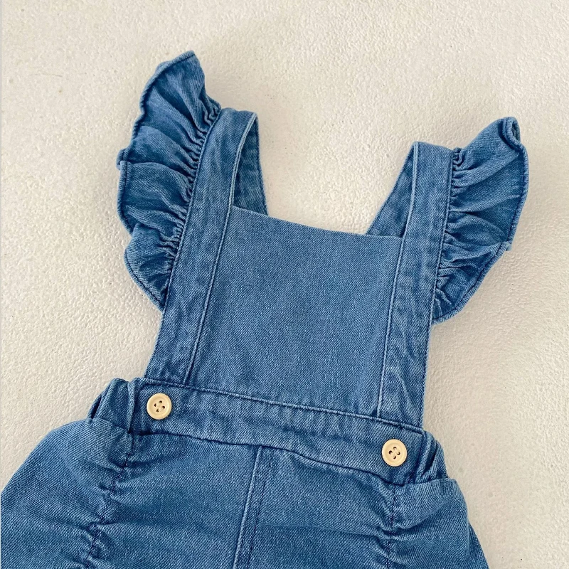 Autumn new style 0-3 year old baby clothing for baby girl trend denim suspenders shorts Xiaofei sleeves suspenders clothes