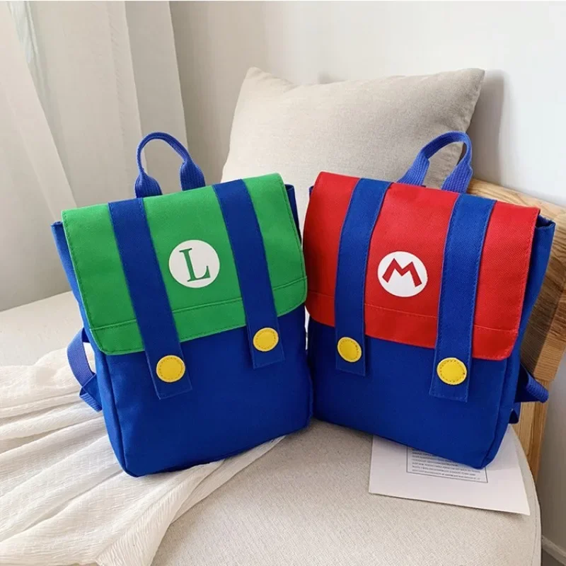 

Kawaii Cartoon New Marios Backpack for Male and Female Students Red and Green Letter Printed Anime Peripheral Gifts