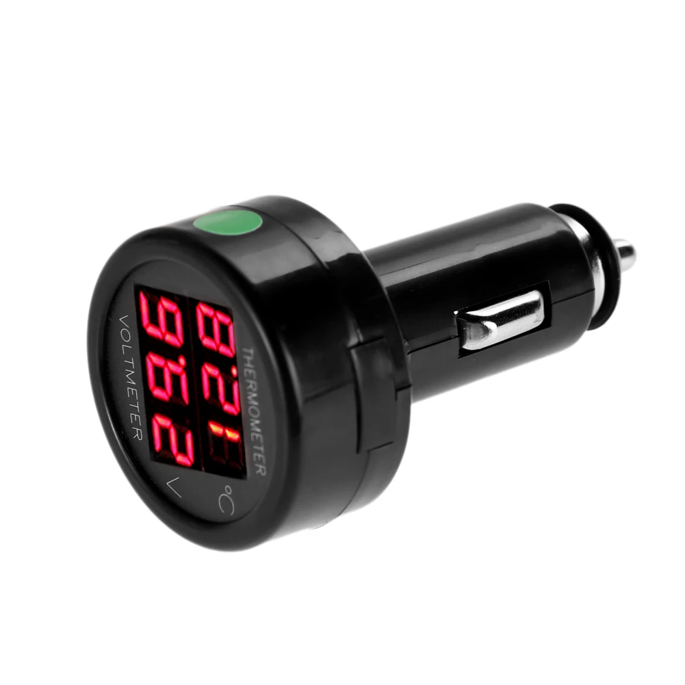 Mobile Phone Adapter Car Charger 2 in 1 Digital Car Voltmeter Thermometer Car Adapter Charger Cigarette Lighter