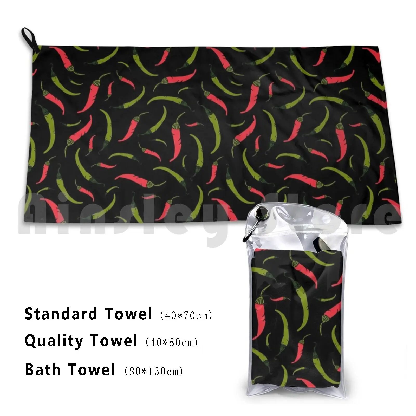 Red And Green Chilli Peppers On Black Bath Towel Beach Cushion 3044 Chili Chilis Chillies Chillie Pepper