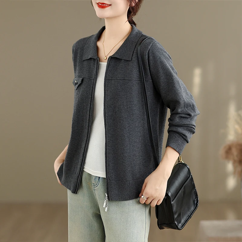 Women's Knitted Open Cardigan Outerwear Spring Autumn Loose Fit Trendy ey Sweater Top Versatile Sle Early Autumn New Arrival
