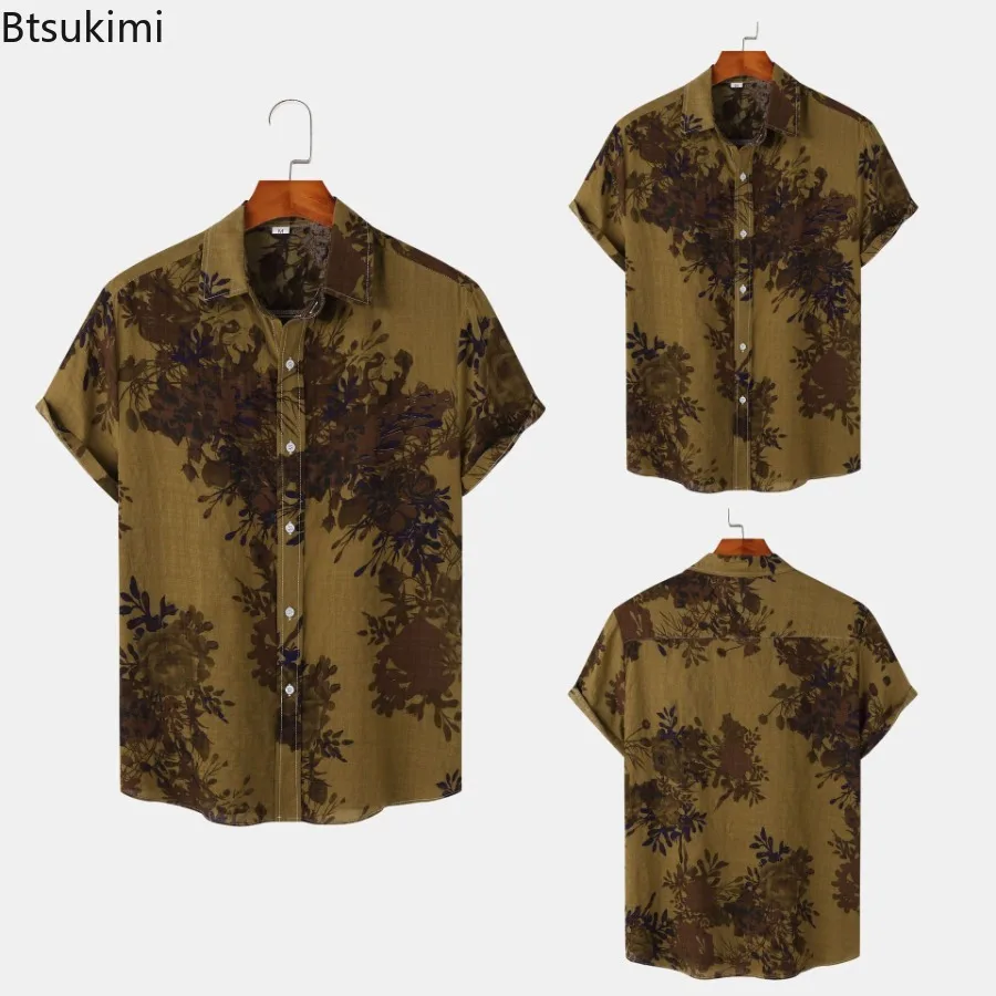 

2024 Floral Printed Hawaiian Shirts Men's Summer Beach Short-sleeved Shirts Fashion Vintage Men Leisure Vacation Clothing Blouse