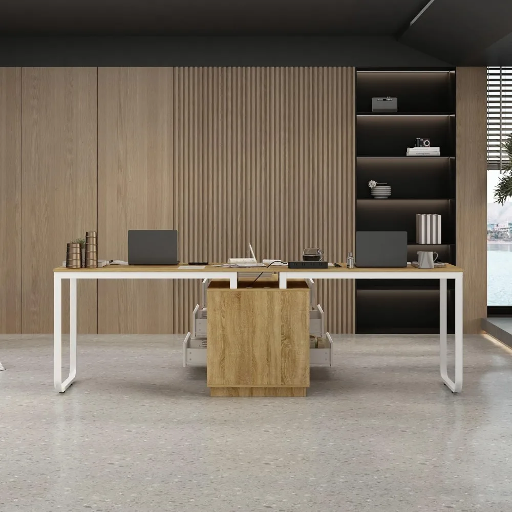 Office Desk,with 6 Open Shelves, With 6 Drawers, Corner Desk & Study Writing Table With Wire Organizer,computer Desks