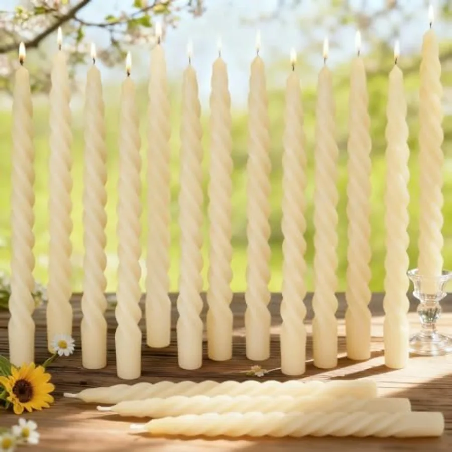 

16PCS Pure Beeswax Spiral Taper Candles Twisted Stick Candles Dripless and Unscented for Weddgs Christmas Dner Meditation - Whi