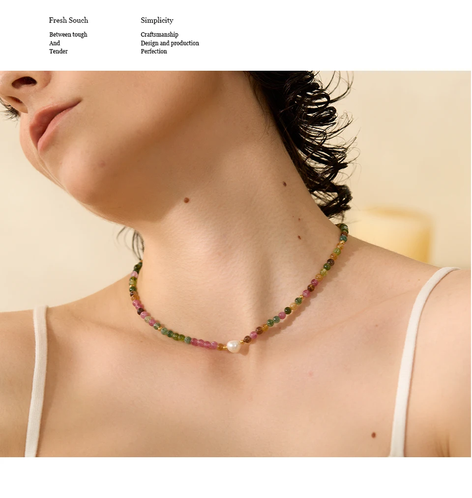 Yhpup Mehrfarbige natürliche Turmalin Stein Perle Halbedelstein Perlen Luxus Damen Halskette handgemachte Edelstahl Schmuck Geschenk – Detail 3