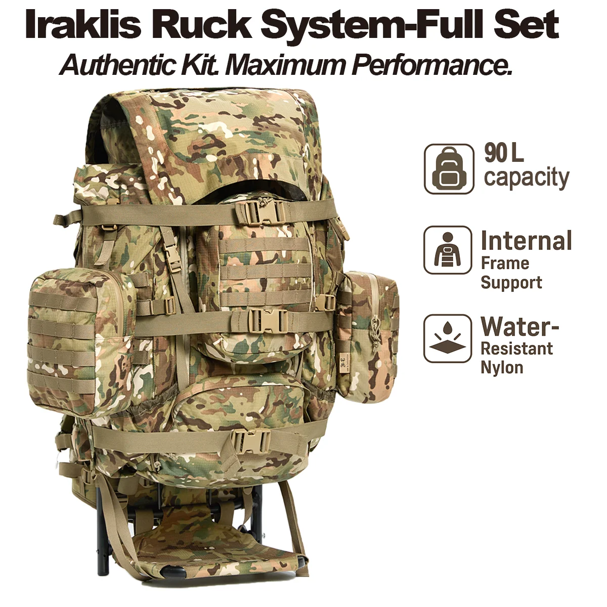 

Akmax Iraklis Ruck System Tactical Military Army Rucksack – Extra Large Load Backpack with Aluminum External Frame, Camouflage