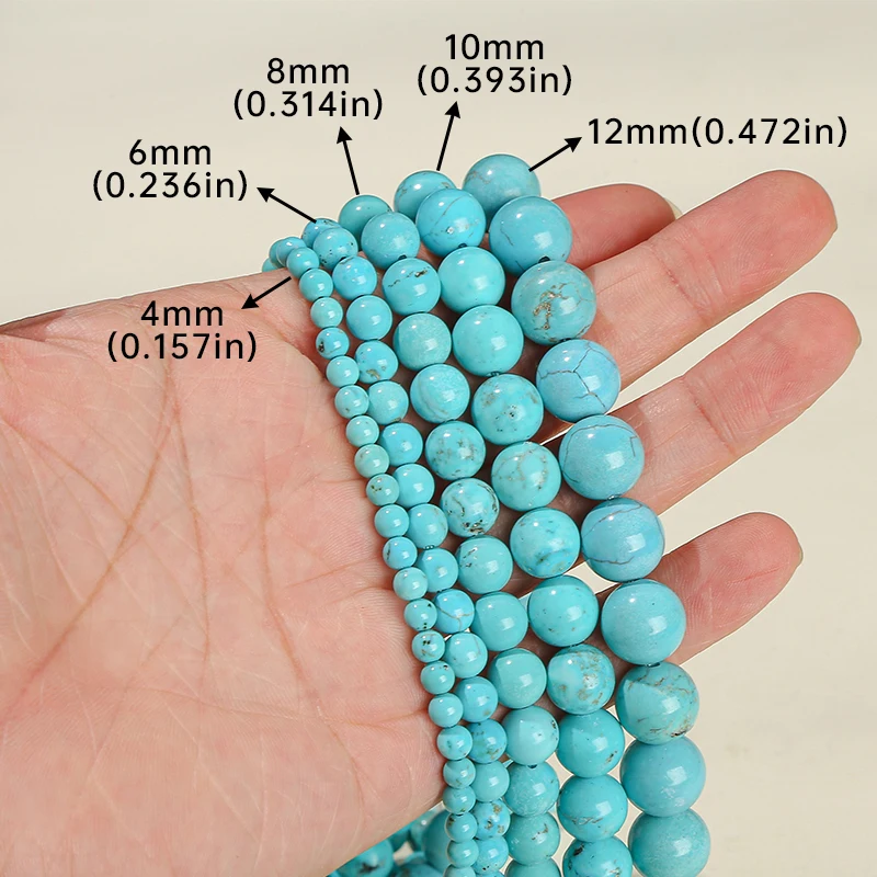 Dyed Color Blue Turquoise Bead Round Loose Spacer Beads For Jewelry Making Diy Necklace Bracelet Accessory 15\