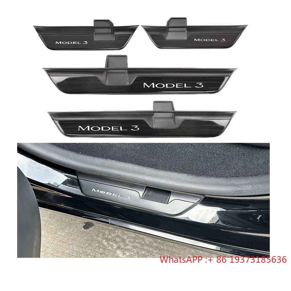 For Tesla Model 3 Highland 2024 Wireless Magnetic LED Light Foot Side Door Sill Illuminated Step Scuff Plat Trim