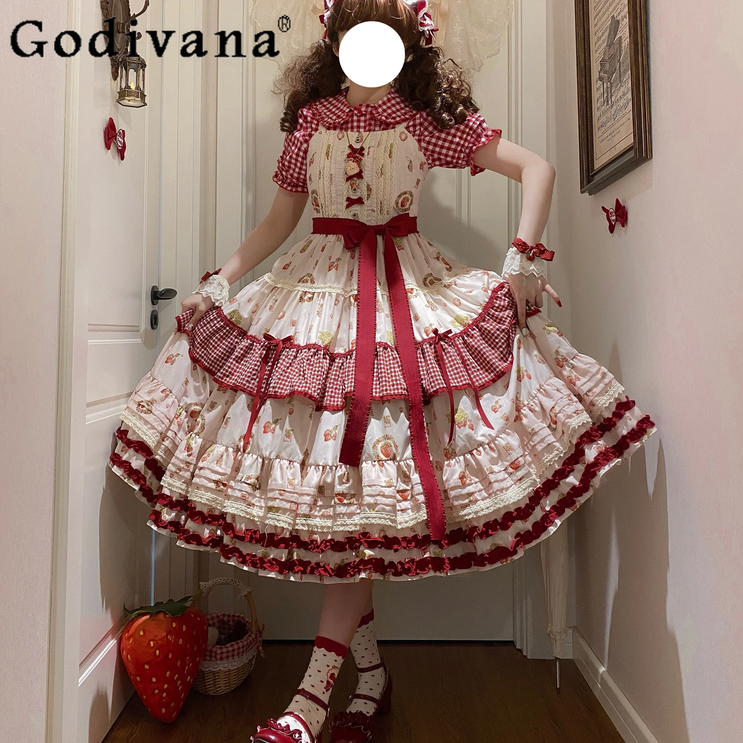 

Original Lolita Style Suspender Dress Summer New Women's Sweet Girl Cute Print High Waist Elegant Cla Long Dress Princess Dress