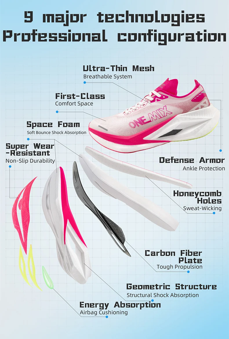 ONEMIX Professional Marathon Racing Running Training Shoes Men Full-length Shock Absorption Sports