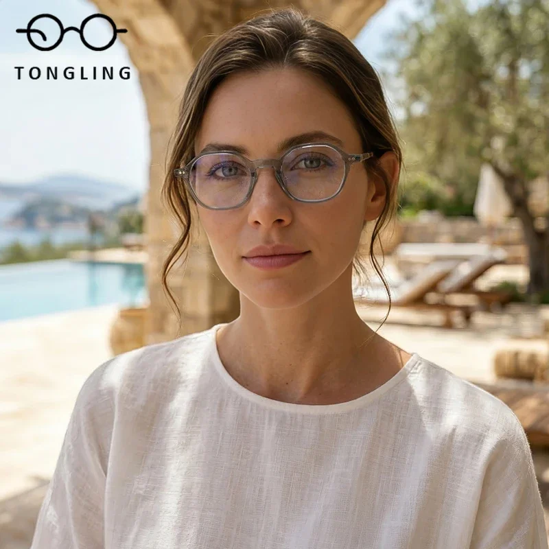 2026 New Handcrafted Fashionable Men Unique Artistic High Quality Green Round Acetate  Women Commuter Spectacle Unique Frame