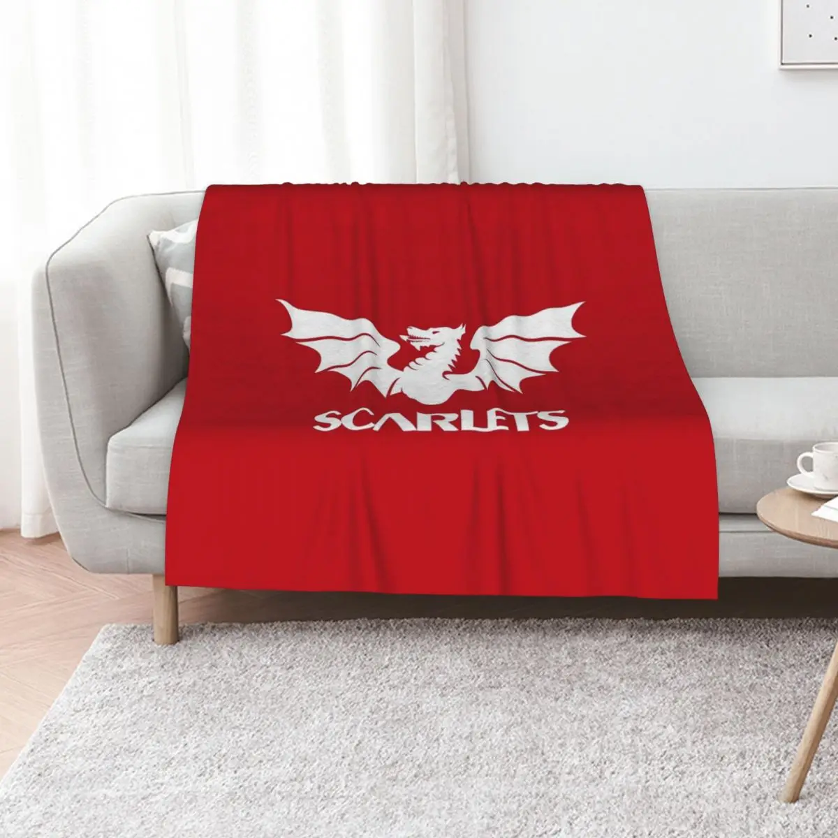 The Scarlets Rugby in White Throw Blanket Decorative Sofas Luxury Thicken Soft Plaid Hairy Kid'S Furry Blankets