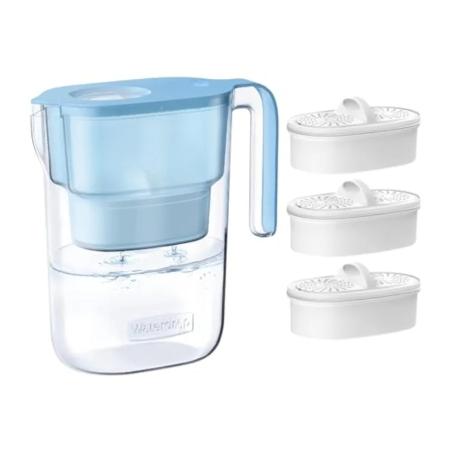 

PT-05B Water Filter Pitcher with 3 Filters 7-Cup Capacity NSF Certified 5X Longer Filter Life Up to 600 Gallons Fridge-Friendly
