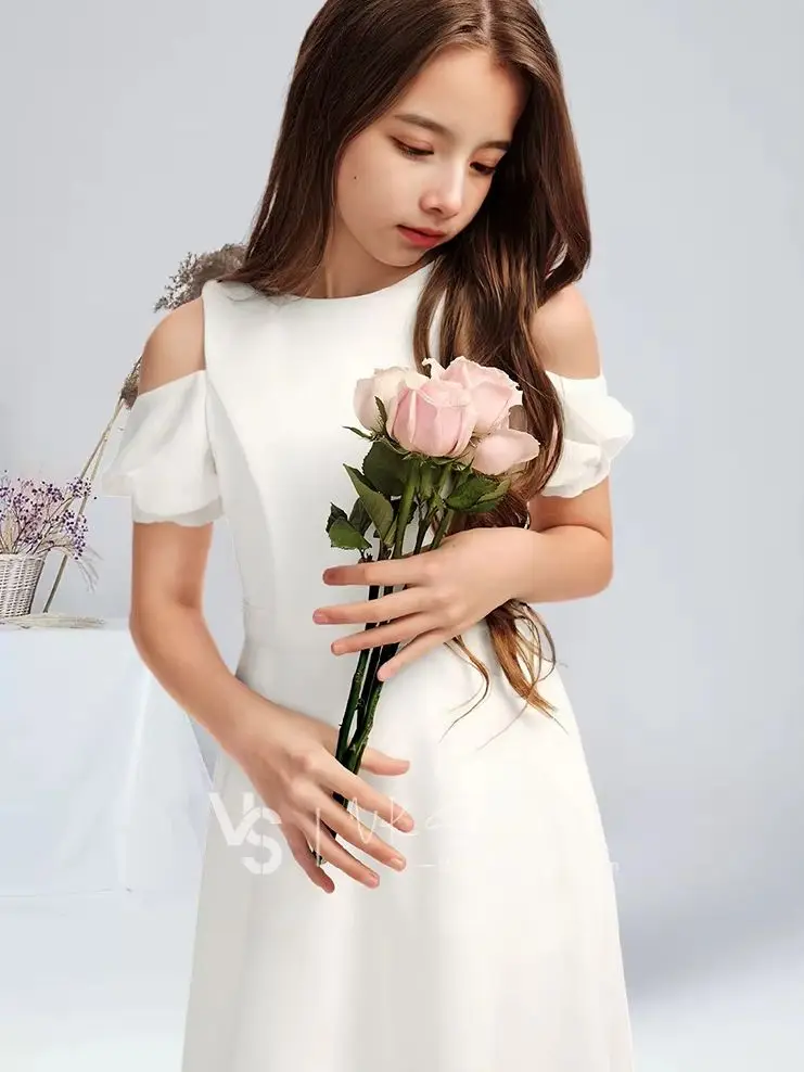 GDF A-line Scoop Floor-Length Chiffon Junior Bridesmaid Dress With Bow Ivory Flower Girl Dress Summer Communion Dress Juniors