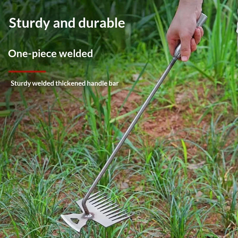 Extended Manganese Steel Weeding Rake Root Removal Dual-Purpose Garden Tool for Agricultural Outdoor New