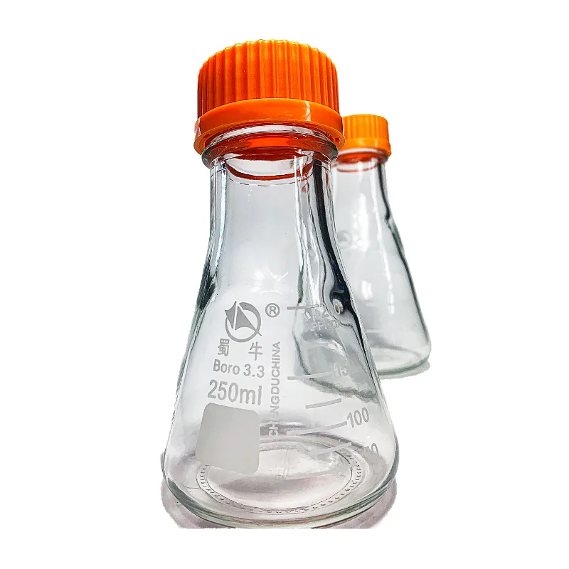 Glass Erlenmeyer Flask GL45 Screw Top Bottle 250ml 500ml Graduated Transparent Thread With Lid Bro 3.3