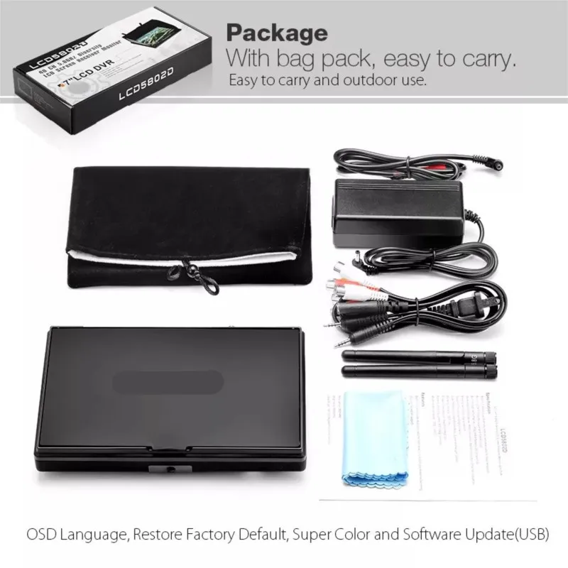 FPVKING LCD5802D 5802 5.8G 40CH 7 Inch FPV Monitor with DVR Build-in Battery For FPV Multicopter RC Quadcopter 