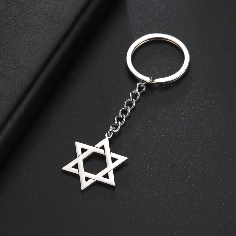 COOLTIME Star of David Keychain Stainless Steel Jewish Hexagonal Amulet Men Bag Car Fashion Keyring Jewelry Gift