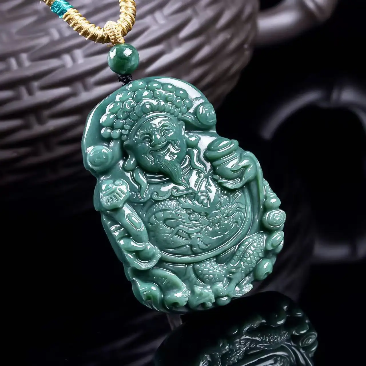 Authentic Natural A-grade Jade God Of Wealth Double-sided Carved Jadeite Pendant For Men And Women To Attract Wealth Drop Ship