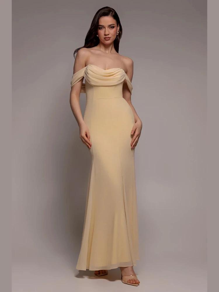 Customized Elegant Off‑the‑Shoulder Draped  Evening Dresses High Quality Strapless Mermaid Open Back Floor Length Wedding Dress