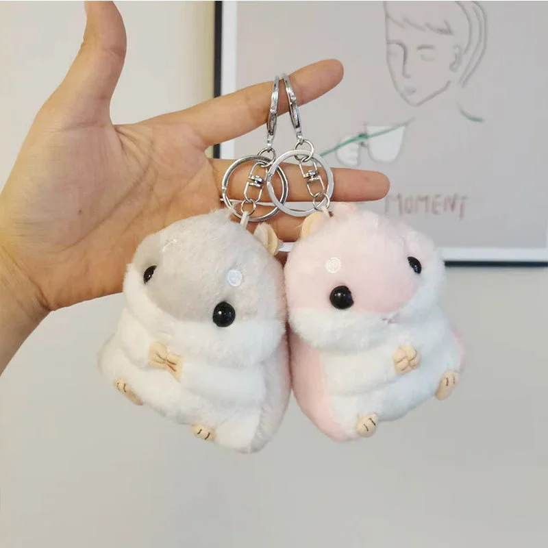 Kawaii Cute Soft Hamster Keyrings Fluffy Trinkets Car Handbag Pendant Keychain Ring Holder - Birthday Gift